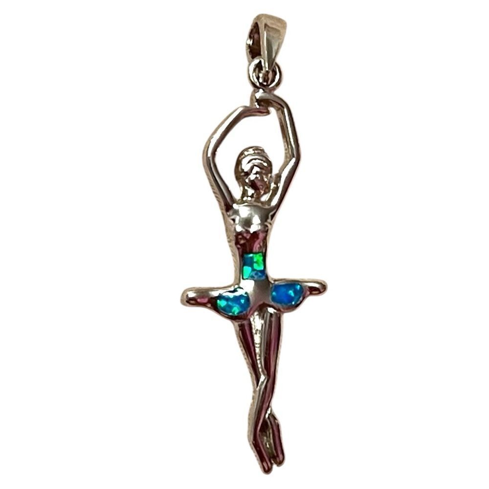Elegant Sterling Silver Blue Fire Opal Ballerina Pendant